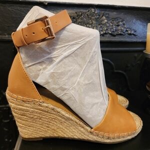 Vince Camuto Tan Leather Espadrille Wedge Sandals Ankle Strap Size 8.5